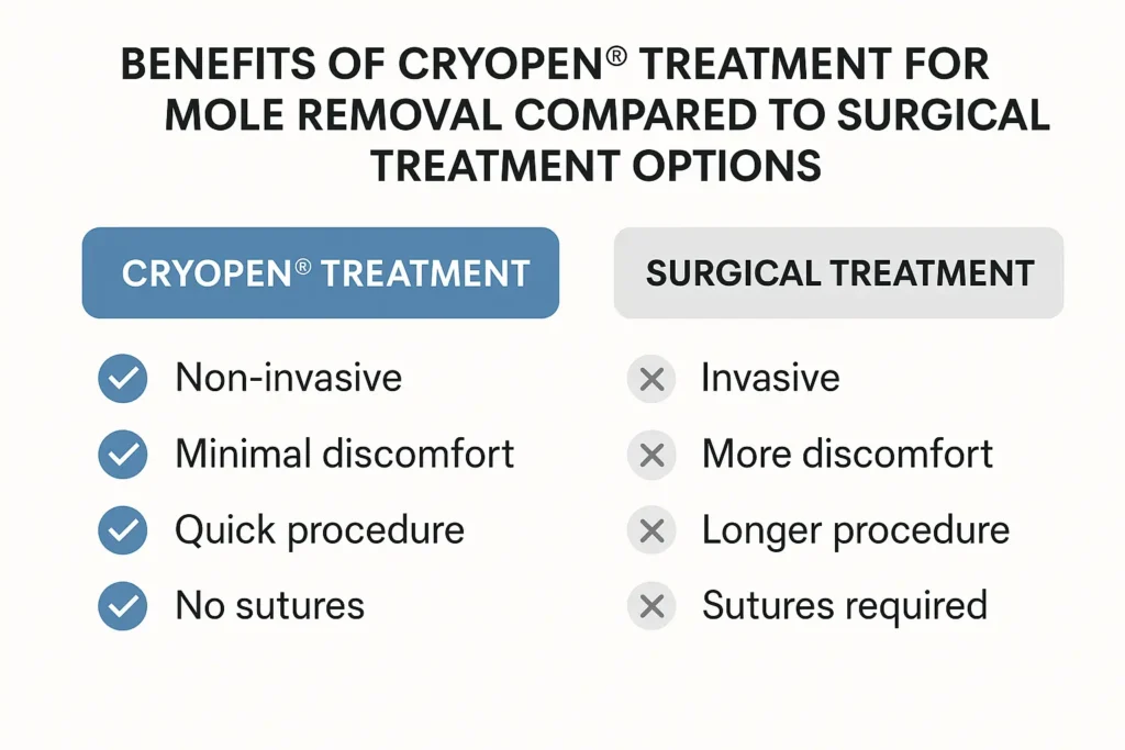 Table to show the benefits of getting moles removed Biggleswade from LA LIPO