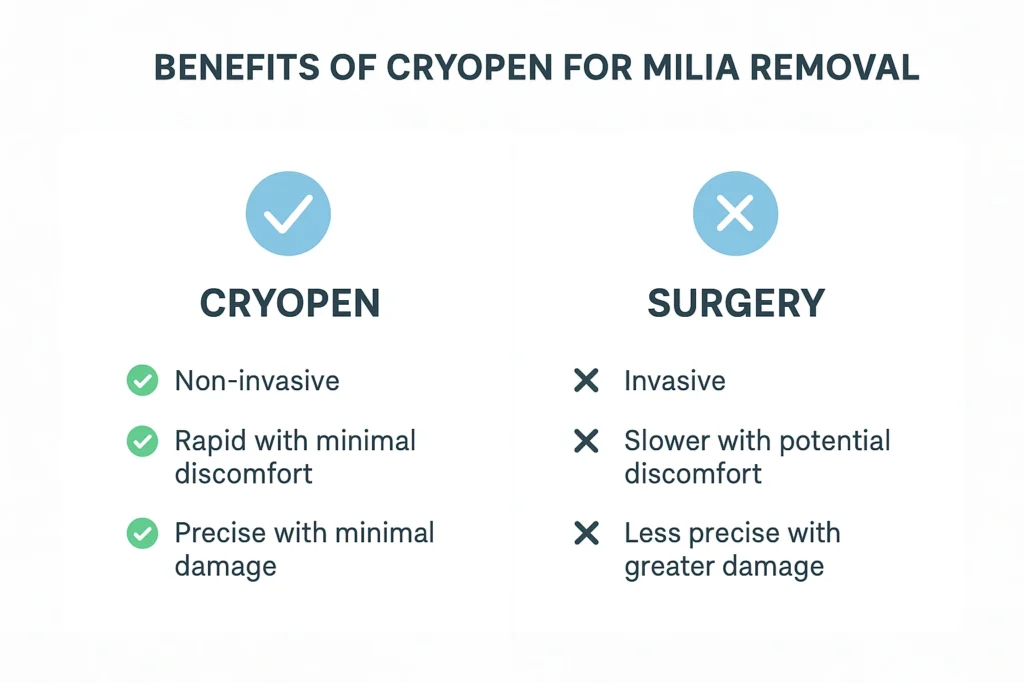 Benefits of cryopen for milia removal Biggleswade compared to surgical treatments.