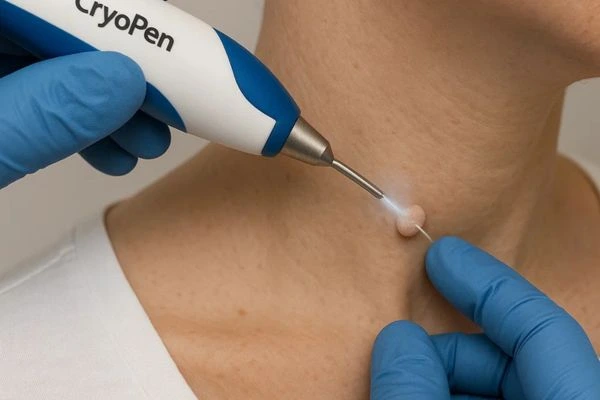 Person receiving cryotherapy Biggleswade for skin tag removal