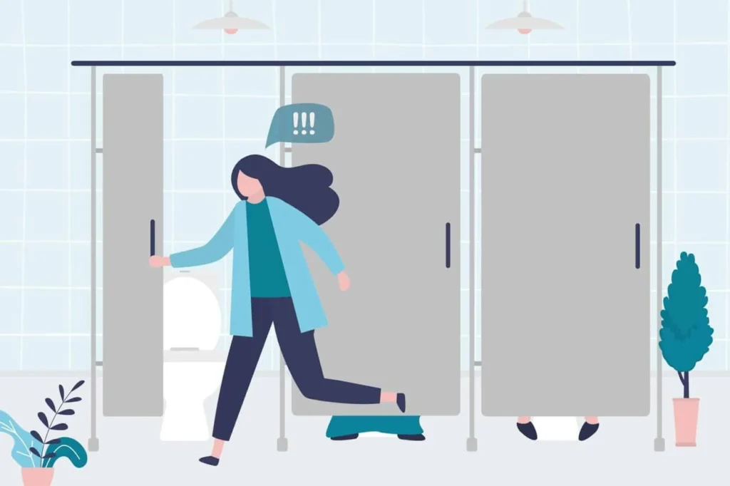 graphic of Urine incontinence Biggleswade woman running to the toilet.