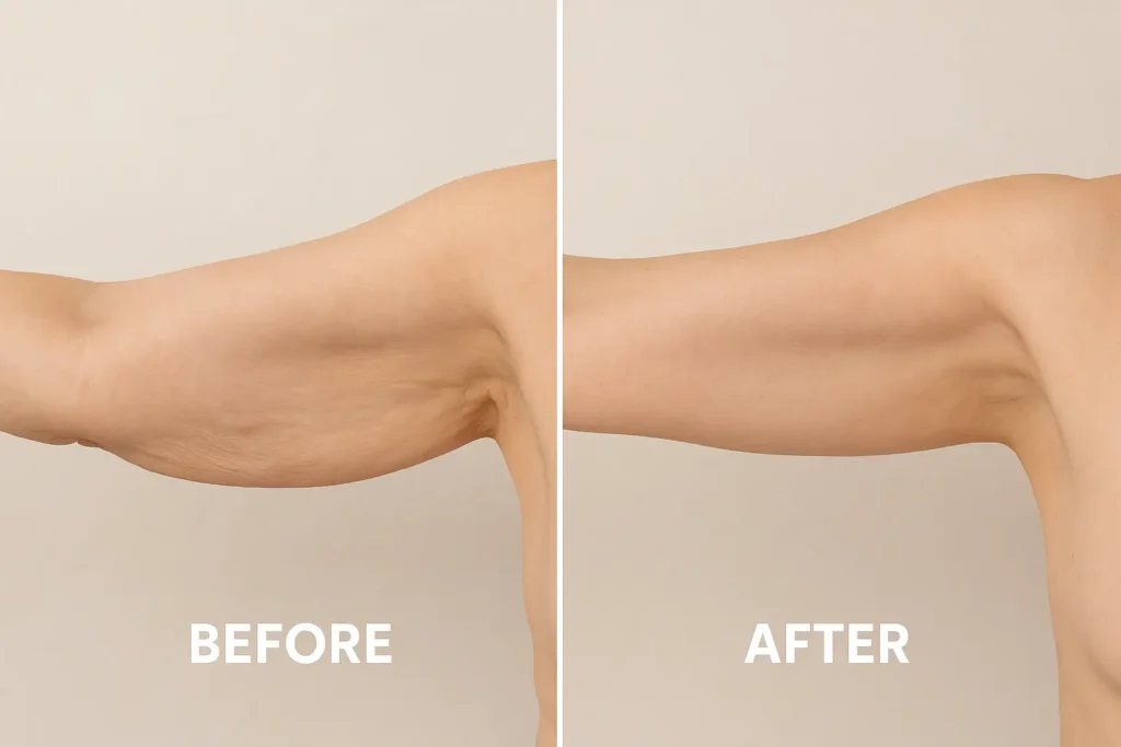 Picture of LA LIPO Biggleswade before and after results of skin tightening treatment on the upper arms.