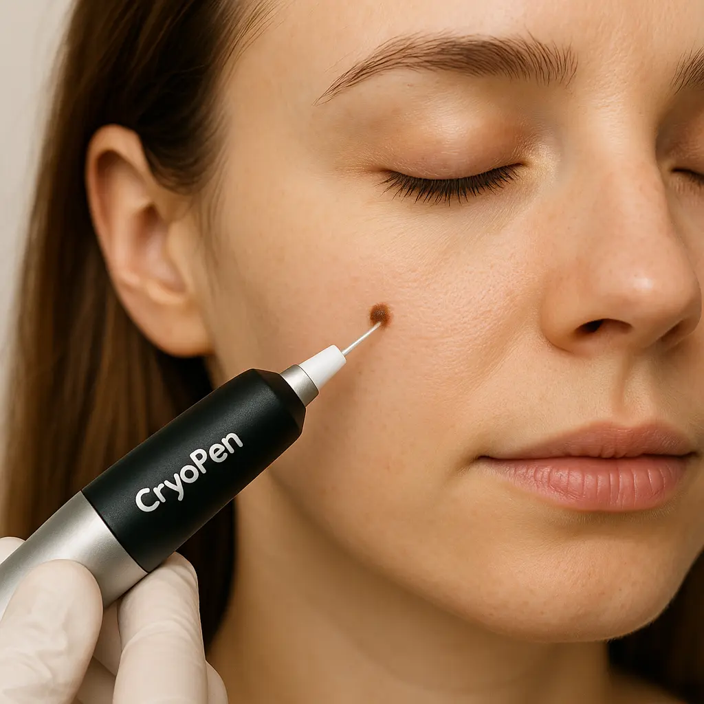 woman receiving facial mole removal Biggleswade using cryopen